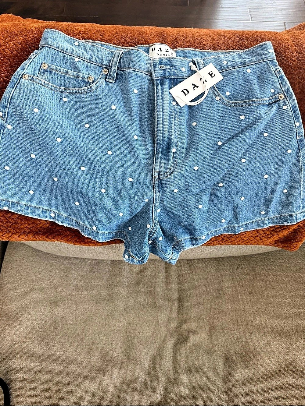 Daze Denim The Knockout High Rise Short Polka Dot Jean Shorts